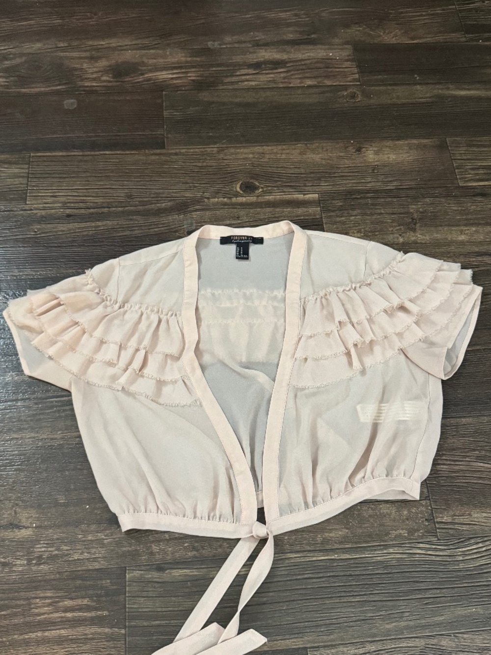Vintage 2014 Forever 21 Contemporary Ruffle Tie Front Sheer Top Medium